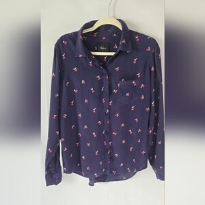 Rails Kate Navy Cherry Careerwear Button Up Top Blouse Size Small